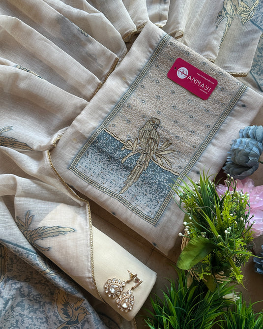 Jamdani parrot motif pure cotton silk suit set