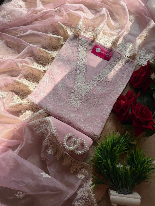 Lucknawi pastel Chanderi suit set