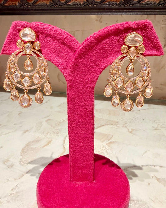 Kundan drops rose gold earrings