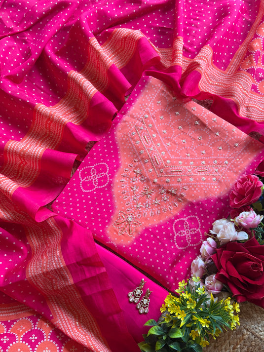 Modal Bandhani contrast print suit set