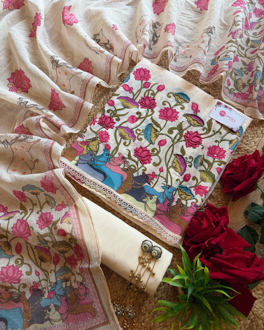 Pichwai Mul cotton highlighted pearl suit set
