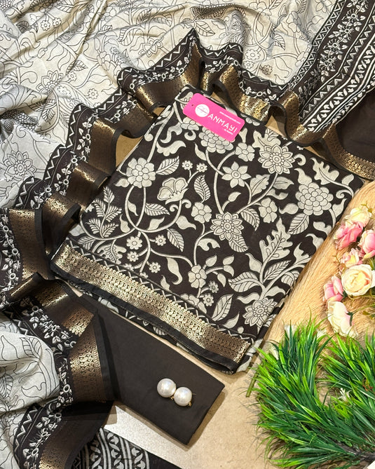 Kalamkari Combination Maheshwari cotton suit set