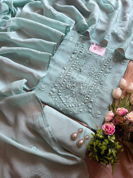 French knots wrinkled Mul cotton suit set