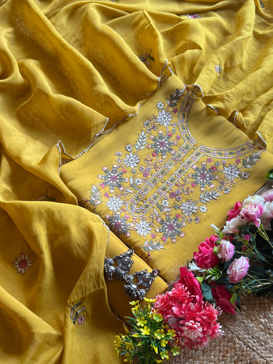 Kashmiri work Mul Chanderi suit set
