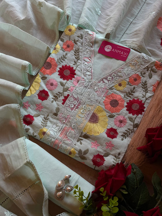 Flowers all around Mul Chanderi suit set