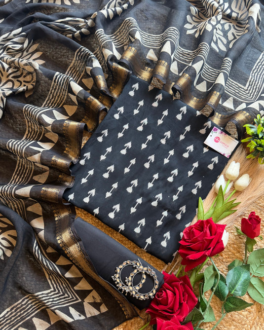 Anchor print Maheshwari cotton suit set