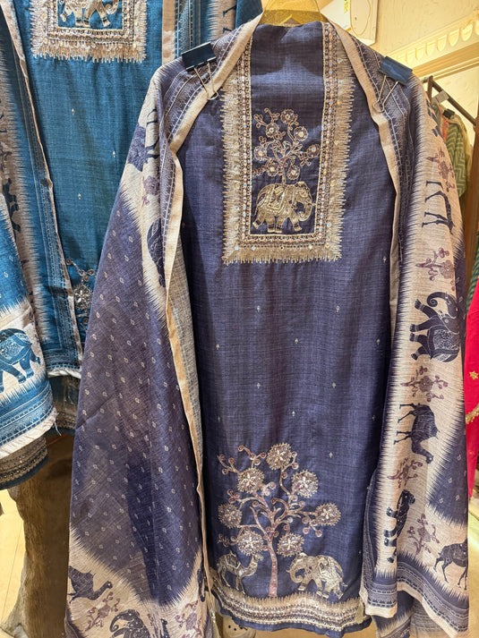 Highlighted Khadi Chanderi figure print suit set