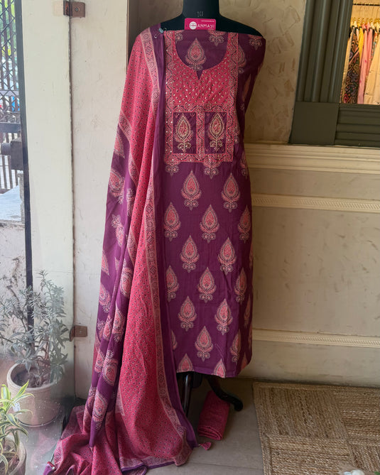 Paisley Combination yog Jaipuri cotton suit set