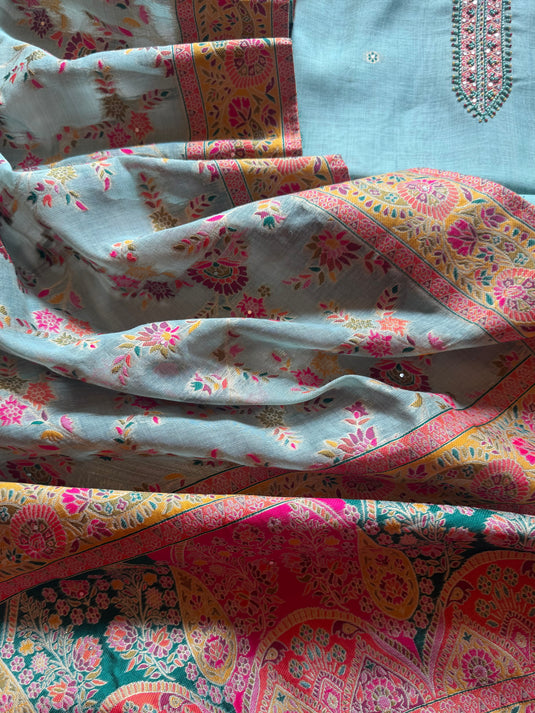 Jamdani intricate Jamawar dupatta suit set