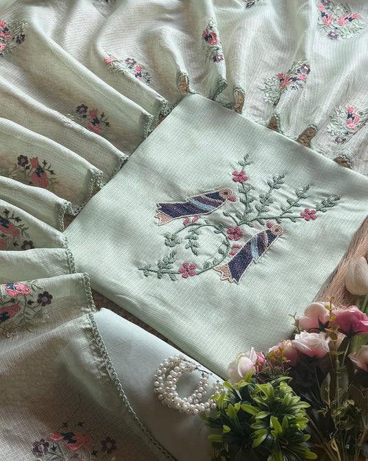 Kota Doria bird embroidered suit set