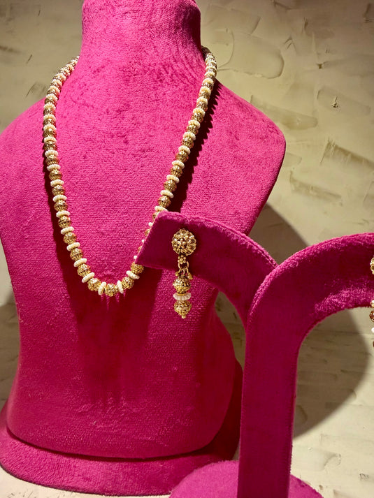 Golden rudraksh style maala with earrings