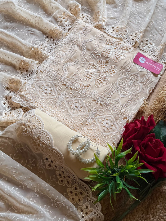 Pakistani semi Georgette suit set with cutwork detail