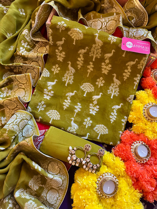 Khaddi Georgette suit set with crepe bottoms