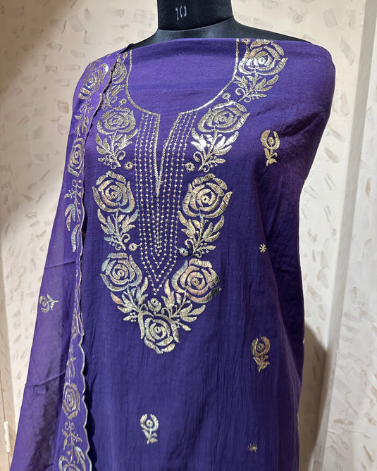 Rose Mul Chanderi pita work suit set
