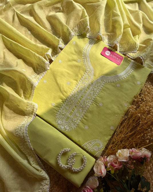 Pastel fine cotton Lucknawi work suit set