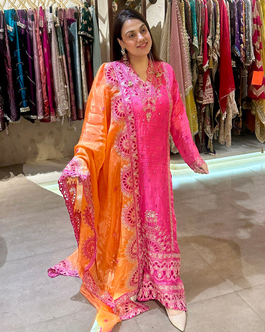A line cutwork stitched sharara suit set