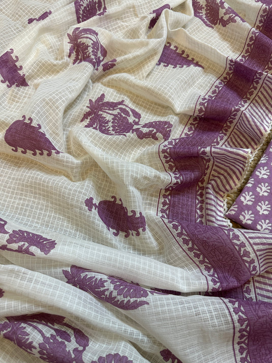 Soft lily fine cambric cotton suit with block Kota dupatta