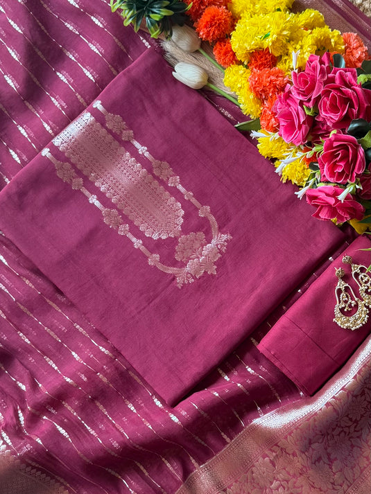 Maharani necklace pure Mul Chanderi suit with zari weave dupatta