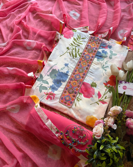 Coloured garden Cambric cotton combination suit set