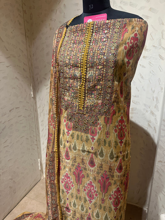 Chanderi cotton patola print suit set