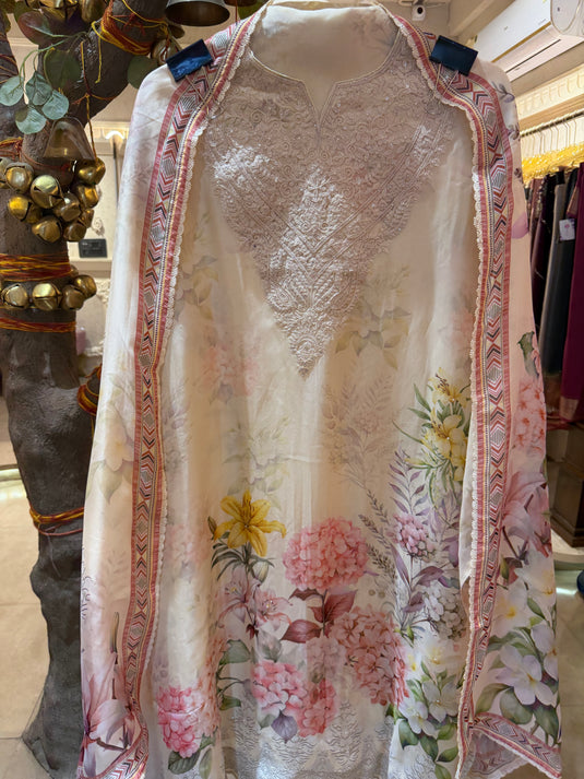 Digital European flowers pure organza suit set