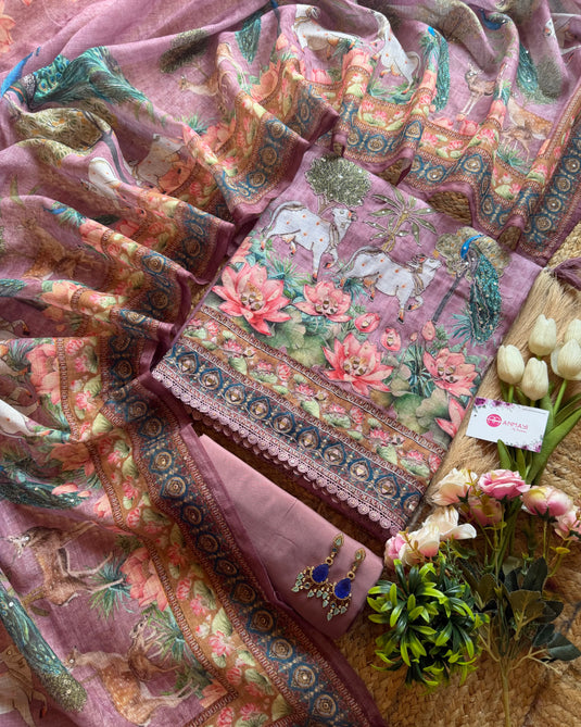 Pichwai print linen mirror highlights suit set