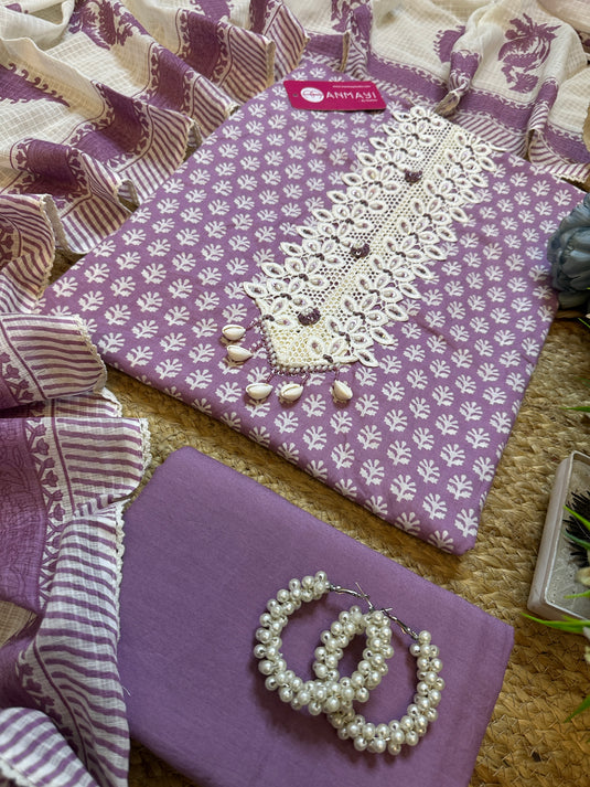Soft lily fine cambric cotton suit with block Kota dupatta
