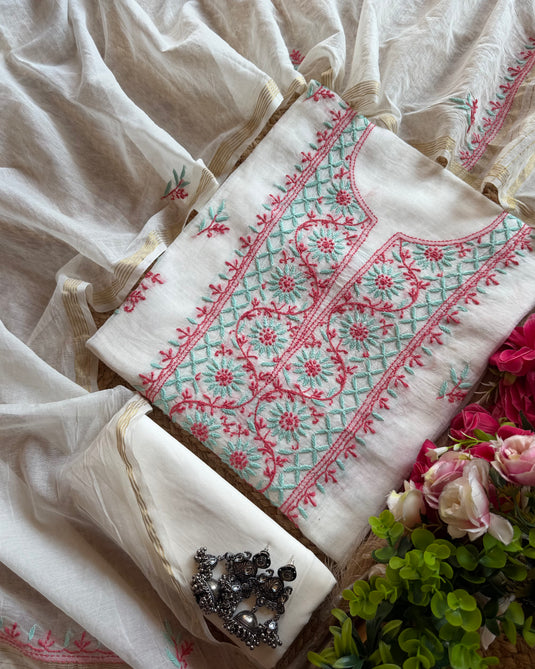 Ivory pure Mul chanderi suit with chikankari embroidery
