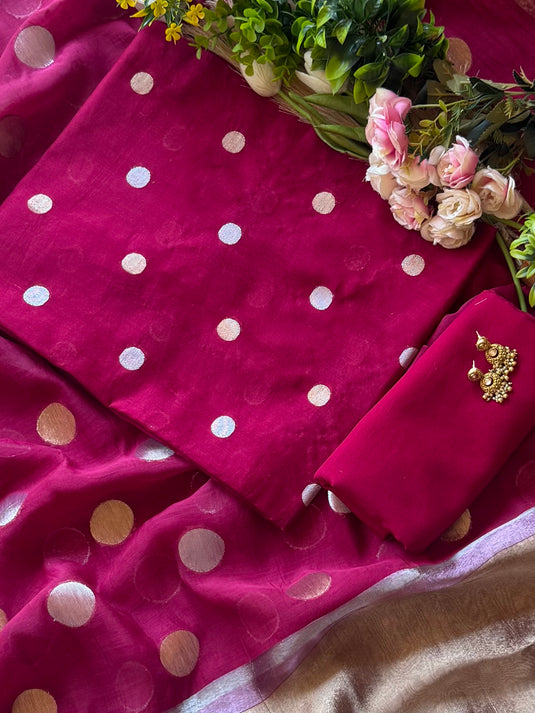 Polka weave mul chanderi suit set