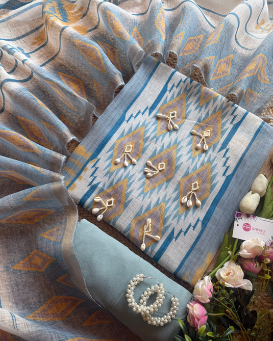 Boho looks linen suit set with shells