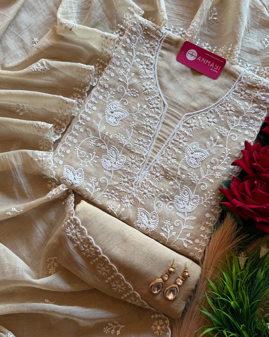 Chikankari pastel Mul Chanderi suit set