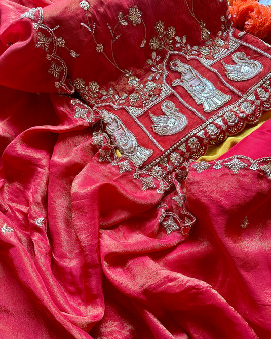 Karvachauth shimmer silk jaal embroidered suit set
