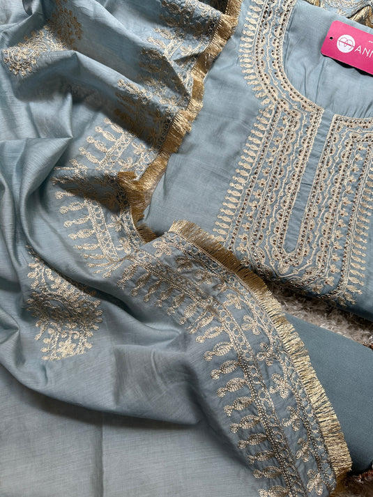 Gold Dori work mul Chanderi suit set
