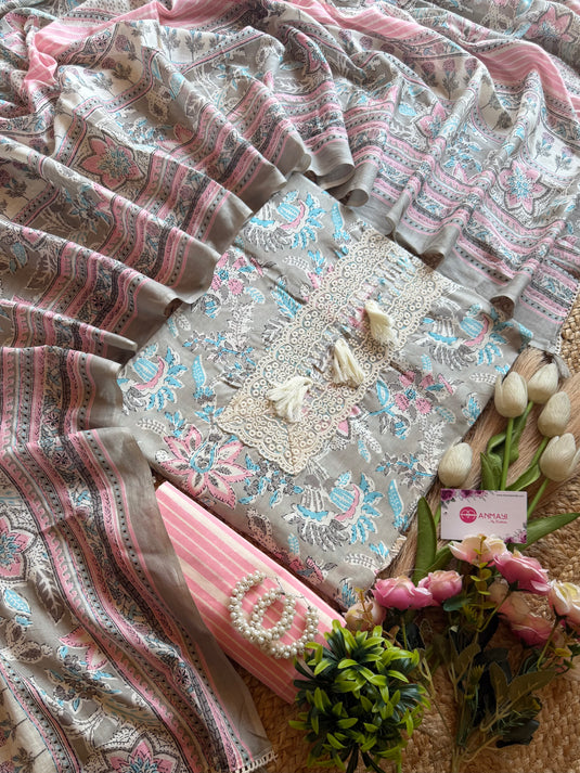 Fairy tassel print Cambric cotton suit set