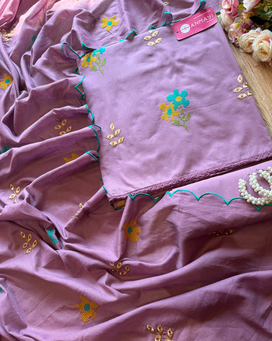Pure cotton cross stitch embroidered suit set