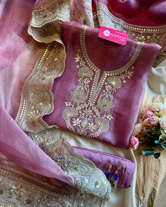 Crushed shimmer tissue intricate Dori work suit set
