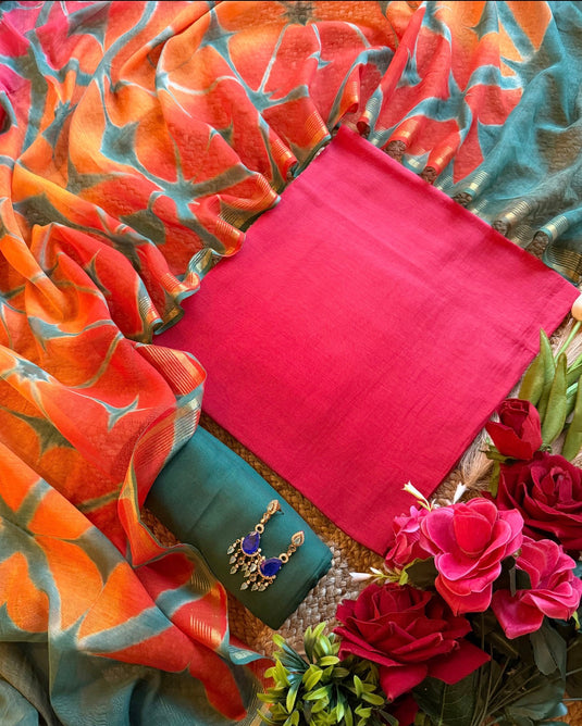 Ombré pure Mul Chanderi suits with combination bottom and Shibori dyed dupatta