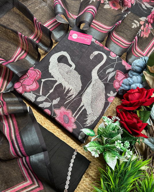 Flamingo soft linen digital print suit sets