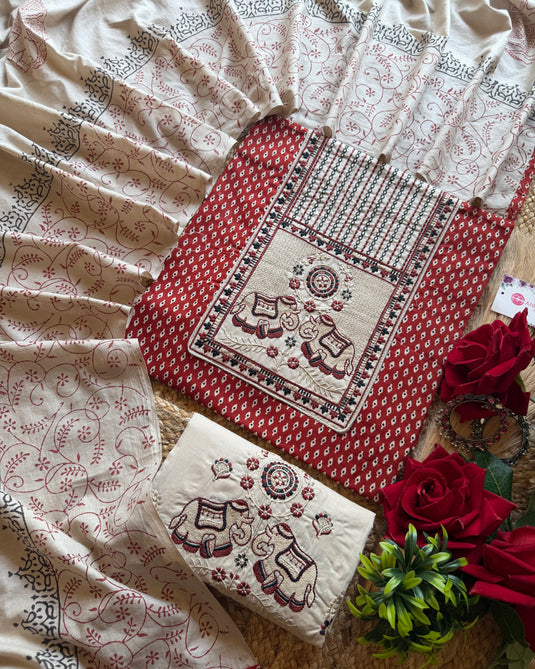 Shahi Sawari printed cotton suit set with embroidered bottom