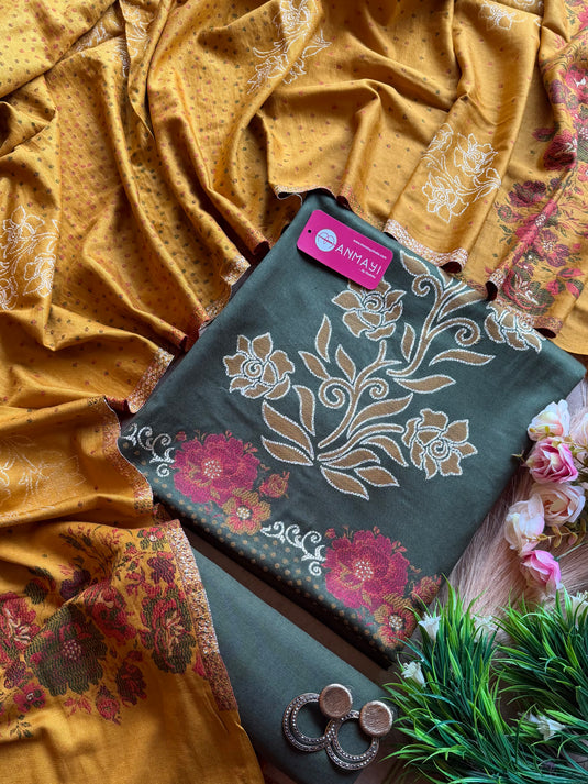 Jamawar flowery combination suit set