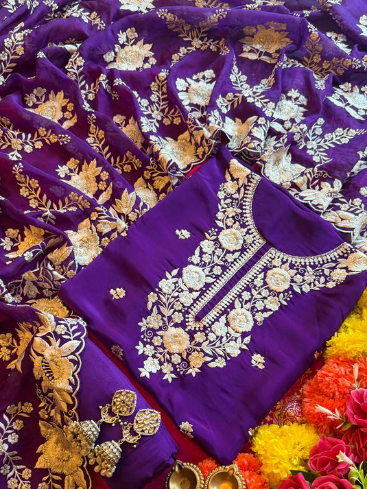 Zari Parsi pure silk suit set with jaal dupatta