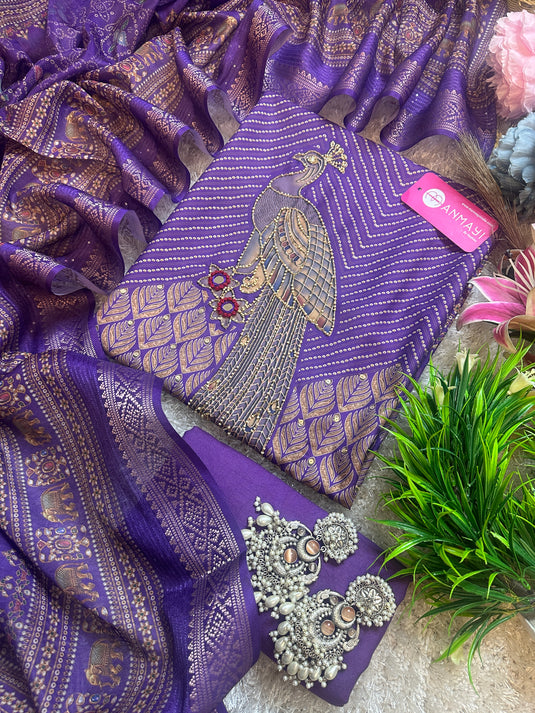 Modal peacock highlight printed suit with soft Chanderi dupatta