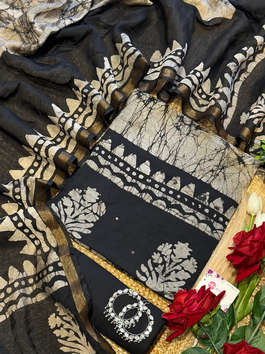Maheshwari cotton black beige abstract print suit set