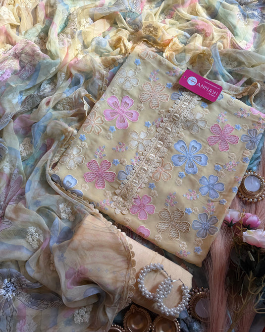 Soft georgette pastel floral suit set