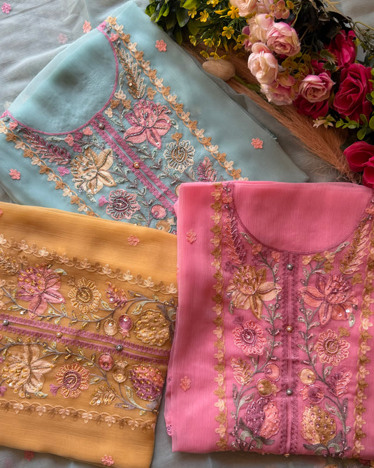 Chiffon pastel embroidered suit set