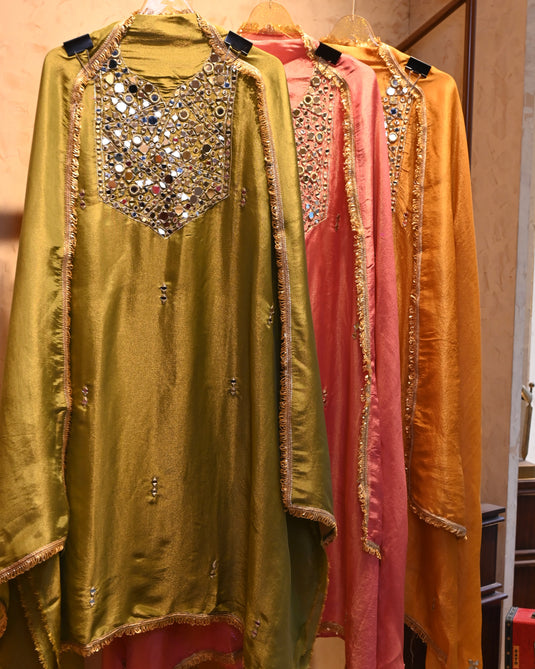 Mirror details metallic shimmer tissue suit set with