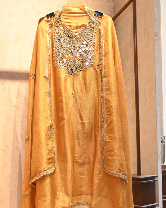 Mirror details metallic shimmer tissue suit set with