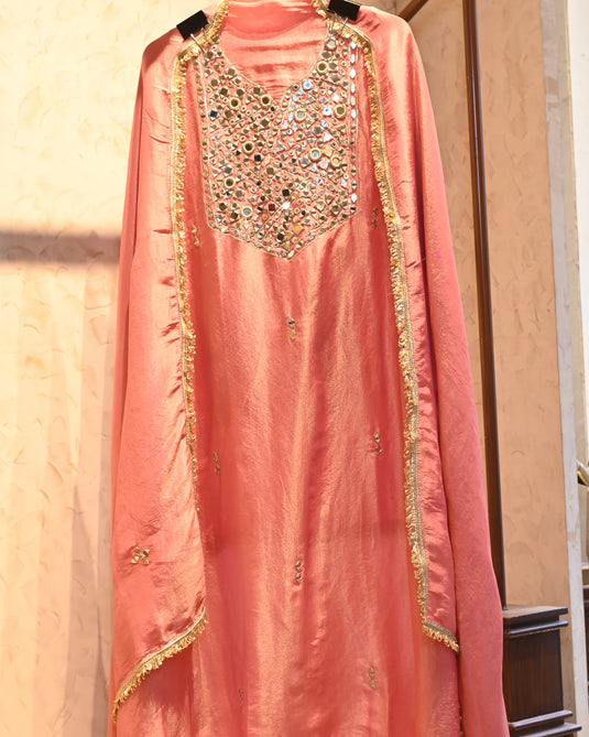 Mirror details metallic shimmer tissue suit set with