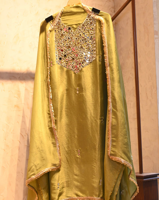 Mirror details metallic shimmer tissue suit set with