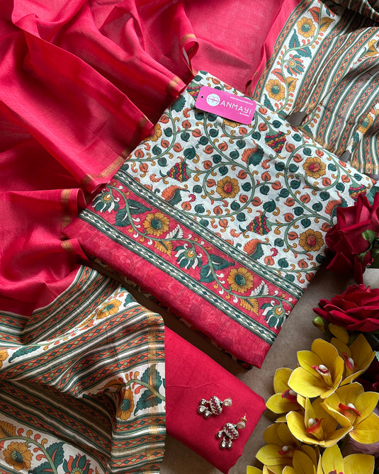 Kani print pure Maheshwari suit set
